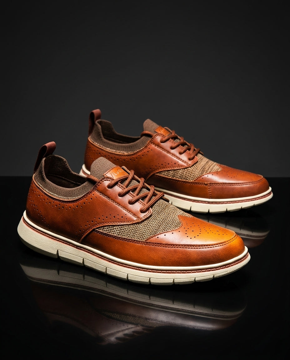 leather dress tennis shoes Ashford Men's Cushioned Sneakers, Brown / 12 With premium full grain Threadbare Thyme v neck Color:Sapphire Back Style_Sheer Back