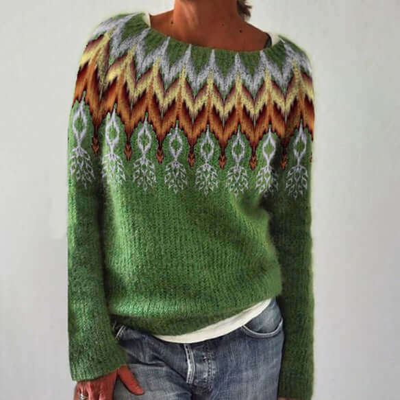 Henrietta Lightweight Fair Isle Yoke Crew Neck Sweater