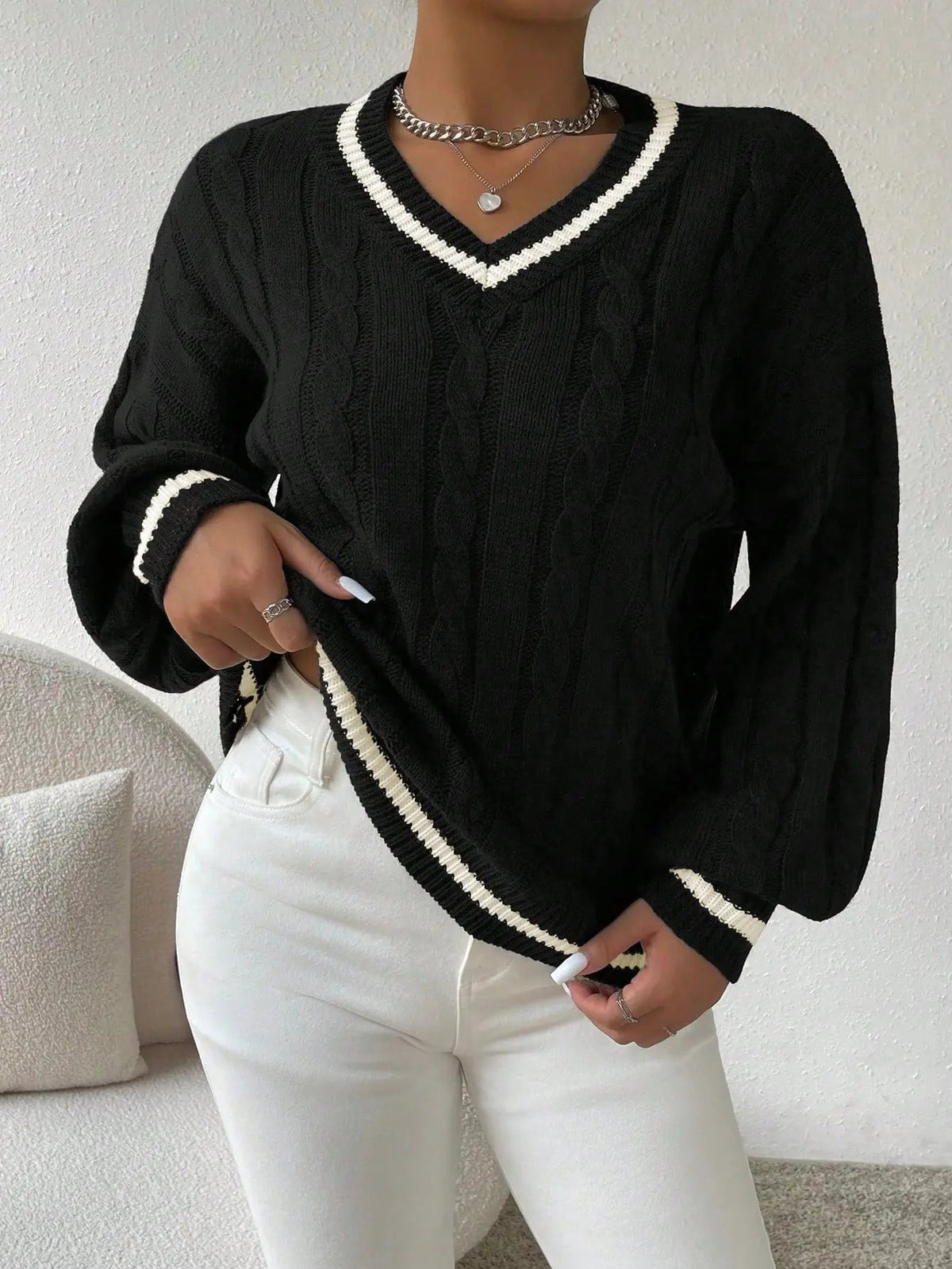 Harlow Women’s Cable Knit Varsity Sweater