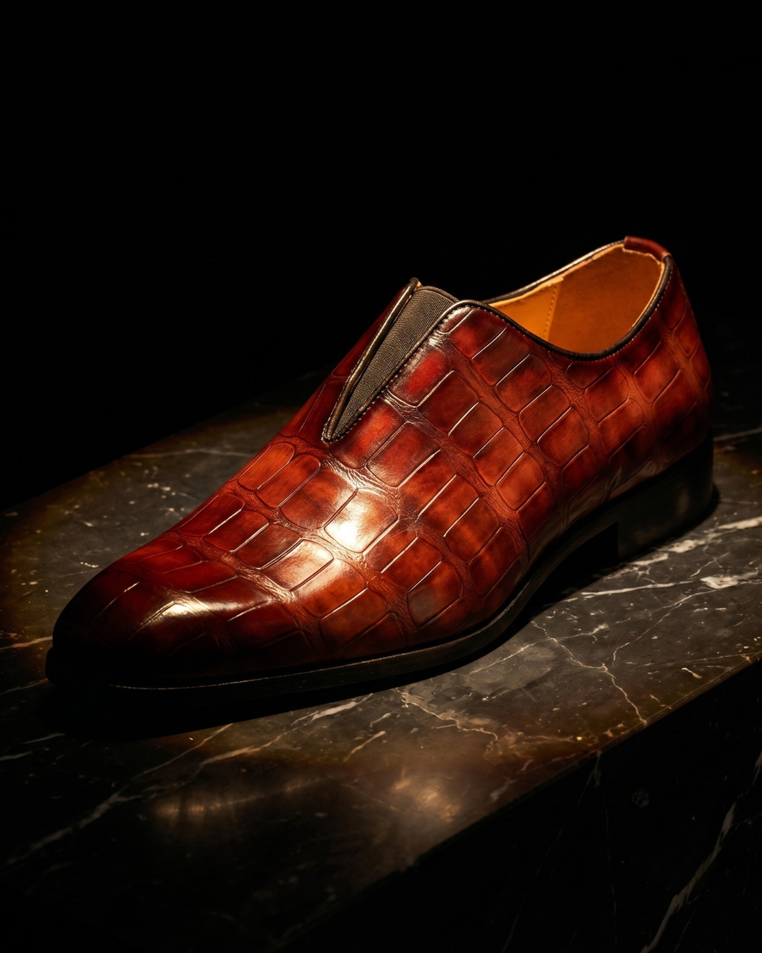 Thatcher Men's Croc Embossed Leather Slip On Loafers