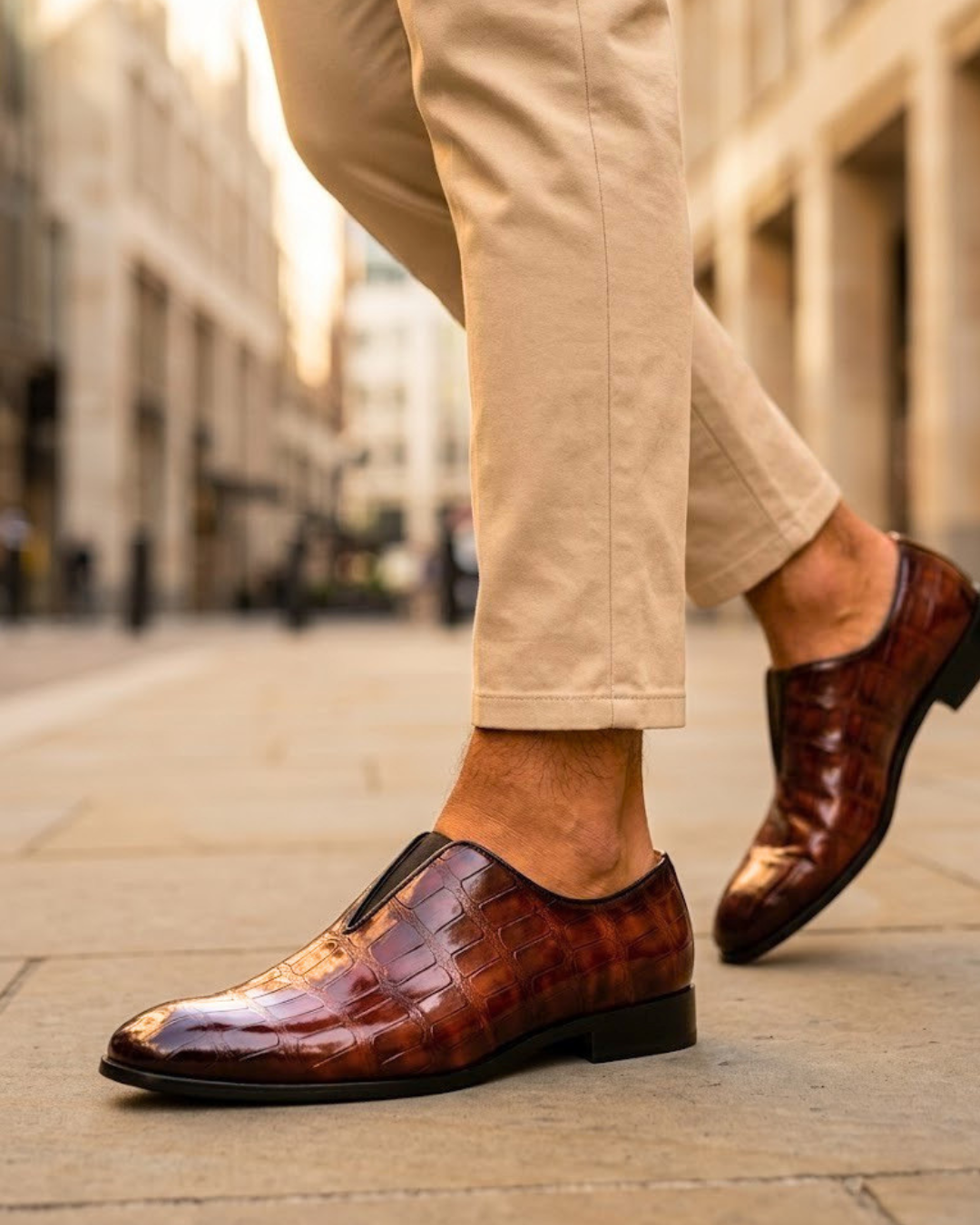 Thatcher Men's Croc Embossed Leather Slip On Loafers