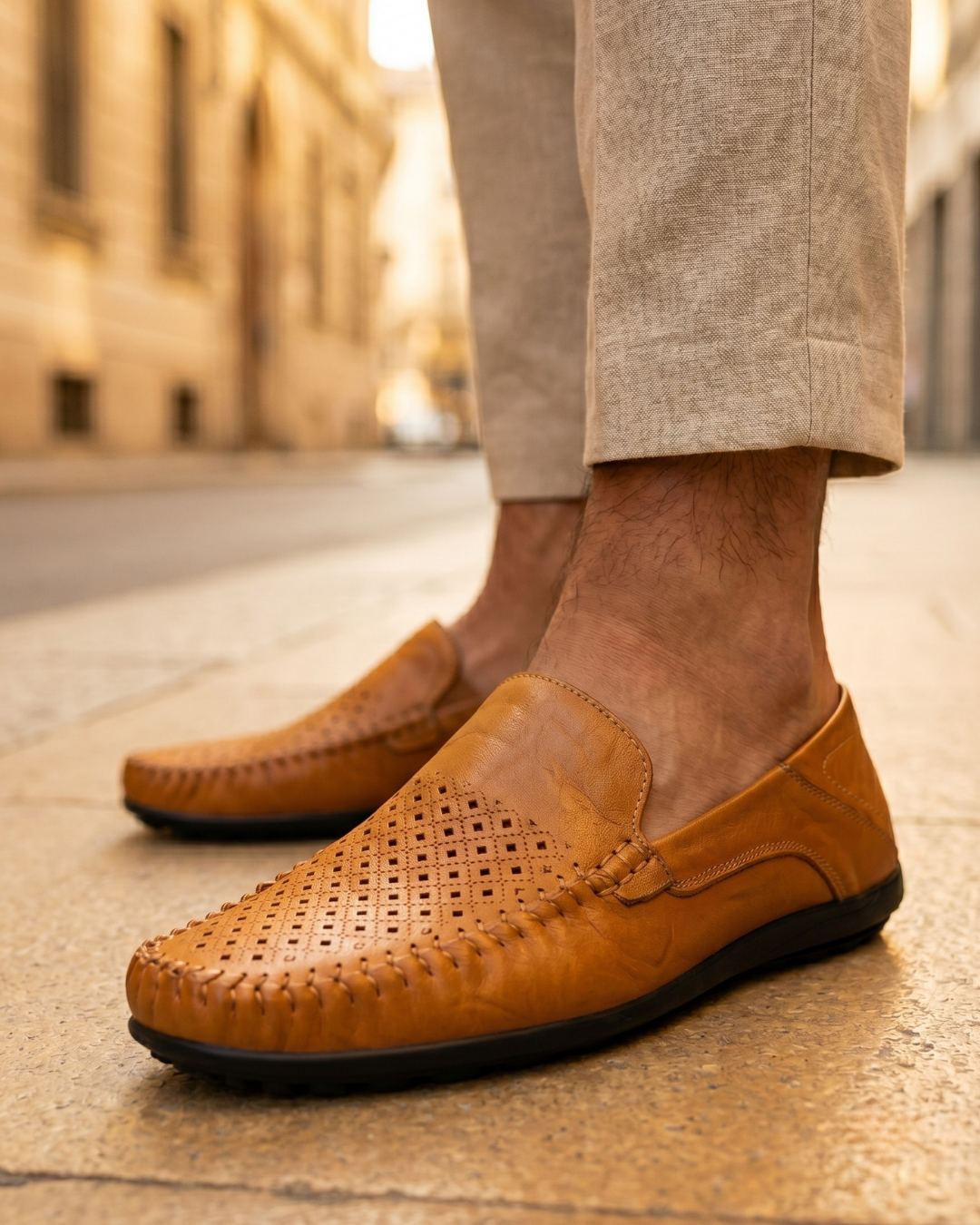 Rimini Men's Breathable Full Grain Leather Driving Loafers