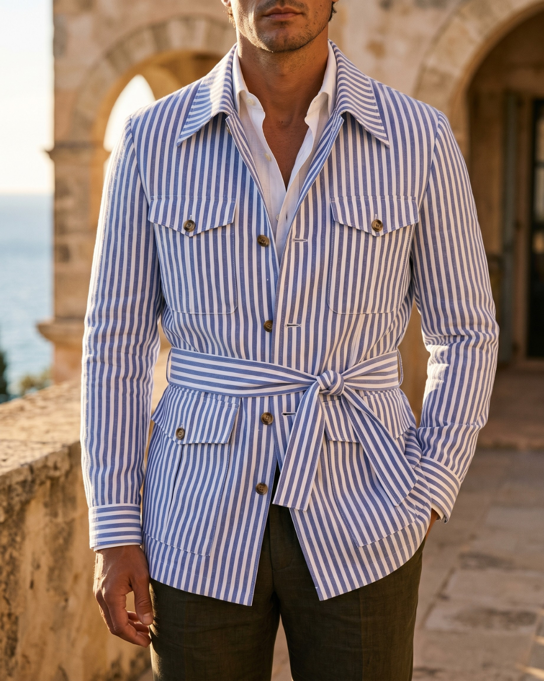 Sutton Men's Lightweight Cotton Belted Safari Jacket