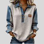 Ava Stylish Denim Contrast Polo Sweatshirt