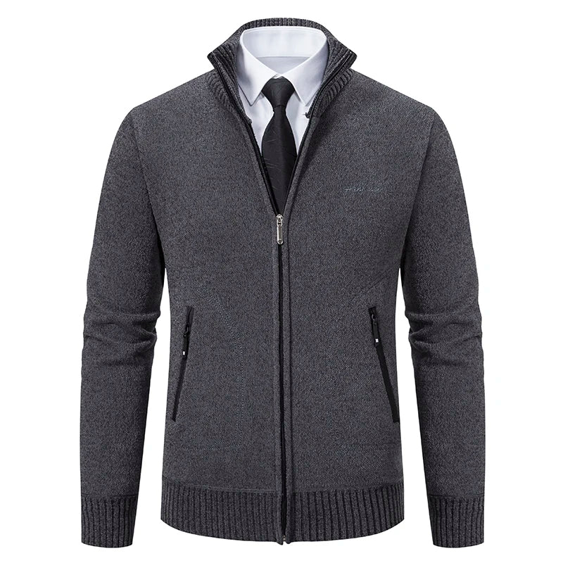 Everett Men’s Knit Stand Collar Zip Cardigan