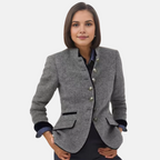 Margery Elegant Tailored Tweed Stand Collar Blazer