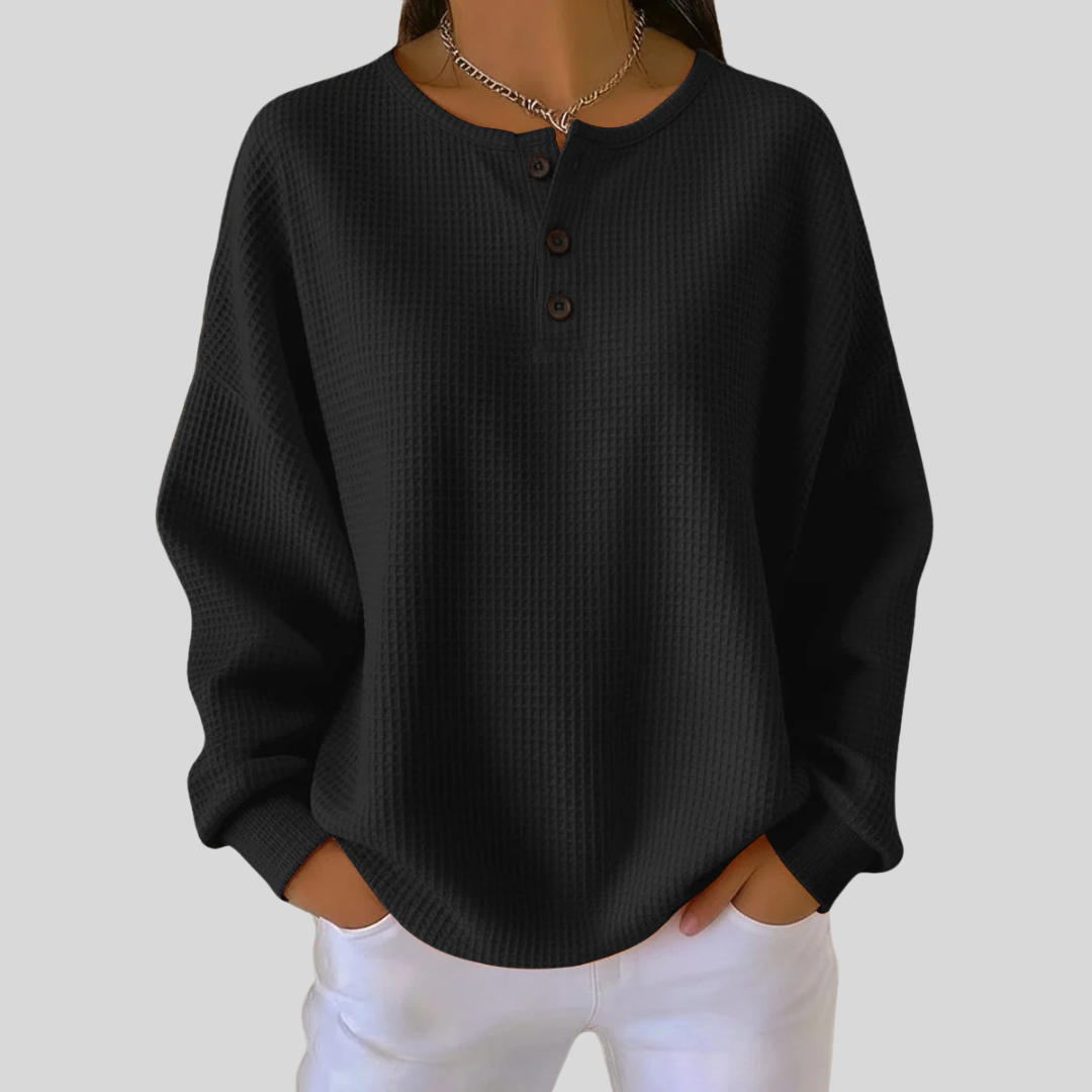 Sadie Oversized Waffle Knit Henley Top