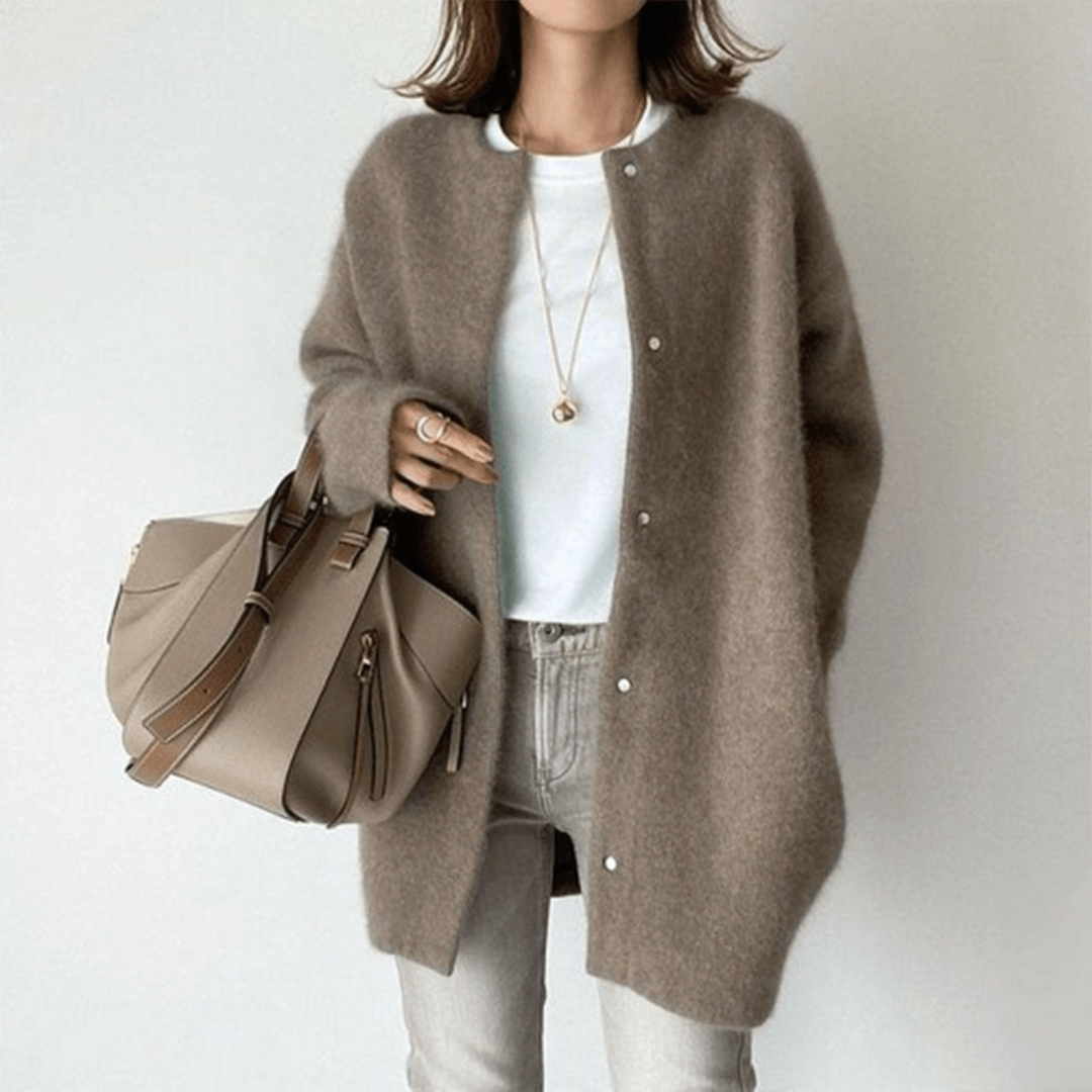 Winona Elegant Longline Crew Neck Button Cardigan