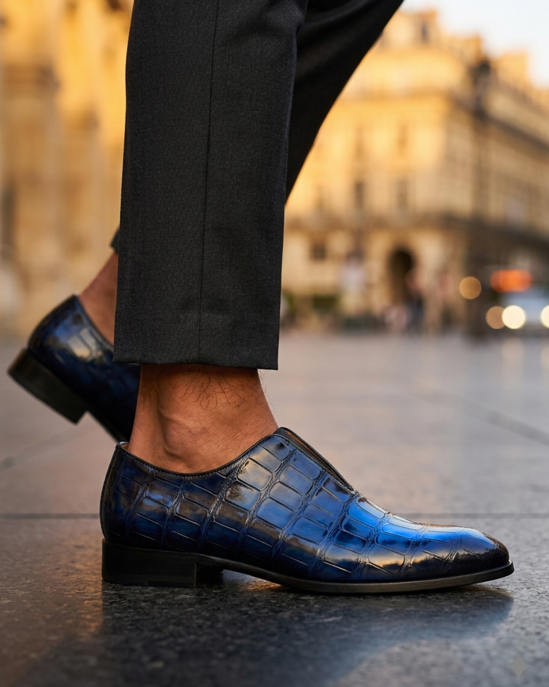 Thatcher Men's Croc Embossed Leather Slip On Loafers
