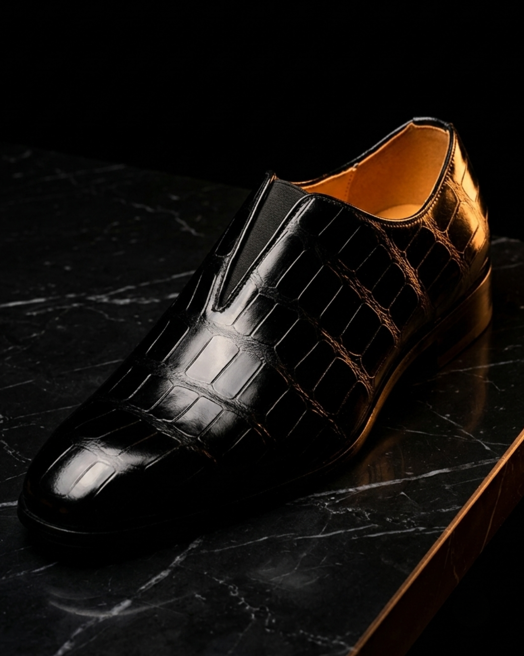 Thatcher Men's Croc Embossed Leather Slip On Loafers