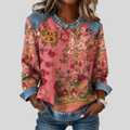 Rose Vintage Boho Floral Denim Sweatshirt