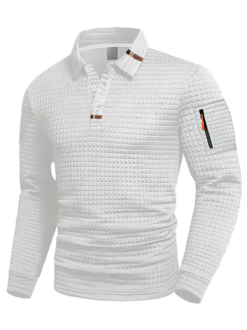Weston Textured Long-Sleeve Polo Sweater