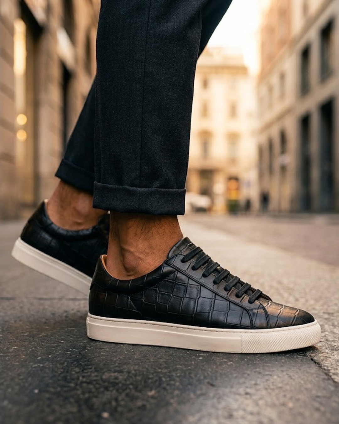 Ledger Men's Croc Embossed Leather Low Top Sneakers
