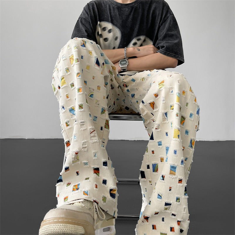 Ronan Casual Distressed Patchwork Straight Leg Pants