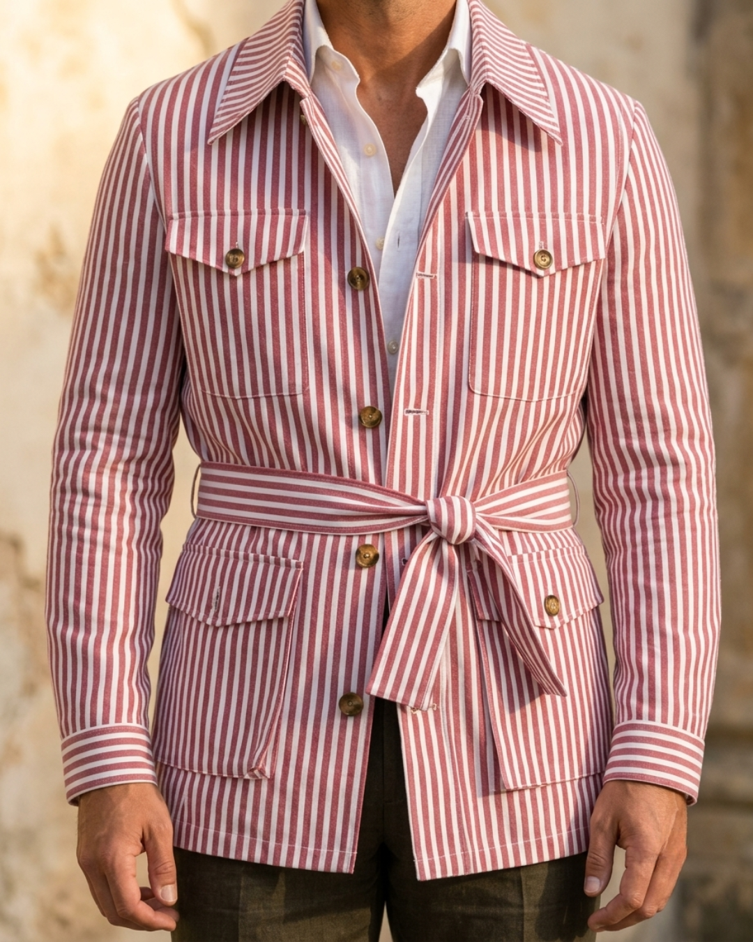 Sutton Men's Lightweight Cotton Belted Safari Jacket