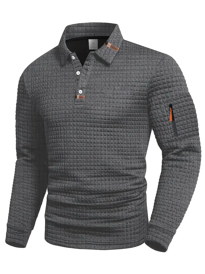 Weston Textured Long-Sleeve Polo Sweater