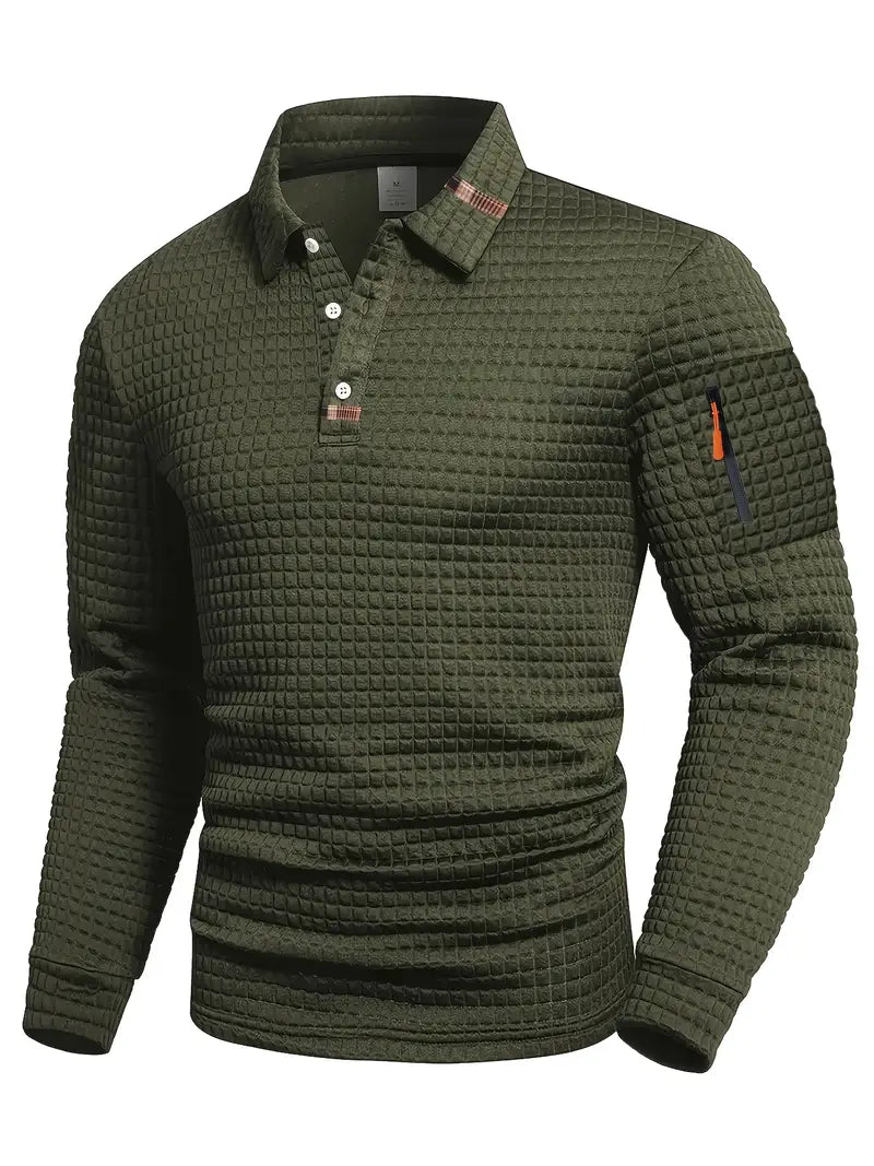 Weston Textured Long-Sleeve Polo Sweater