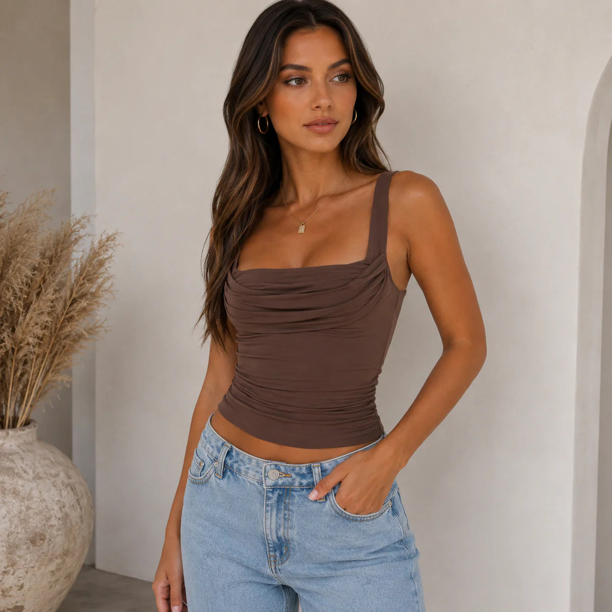 Noemi Women's Ruched Square Neck Top