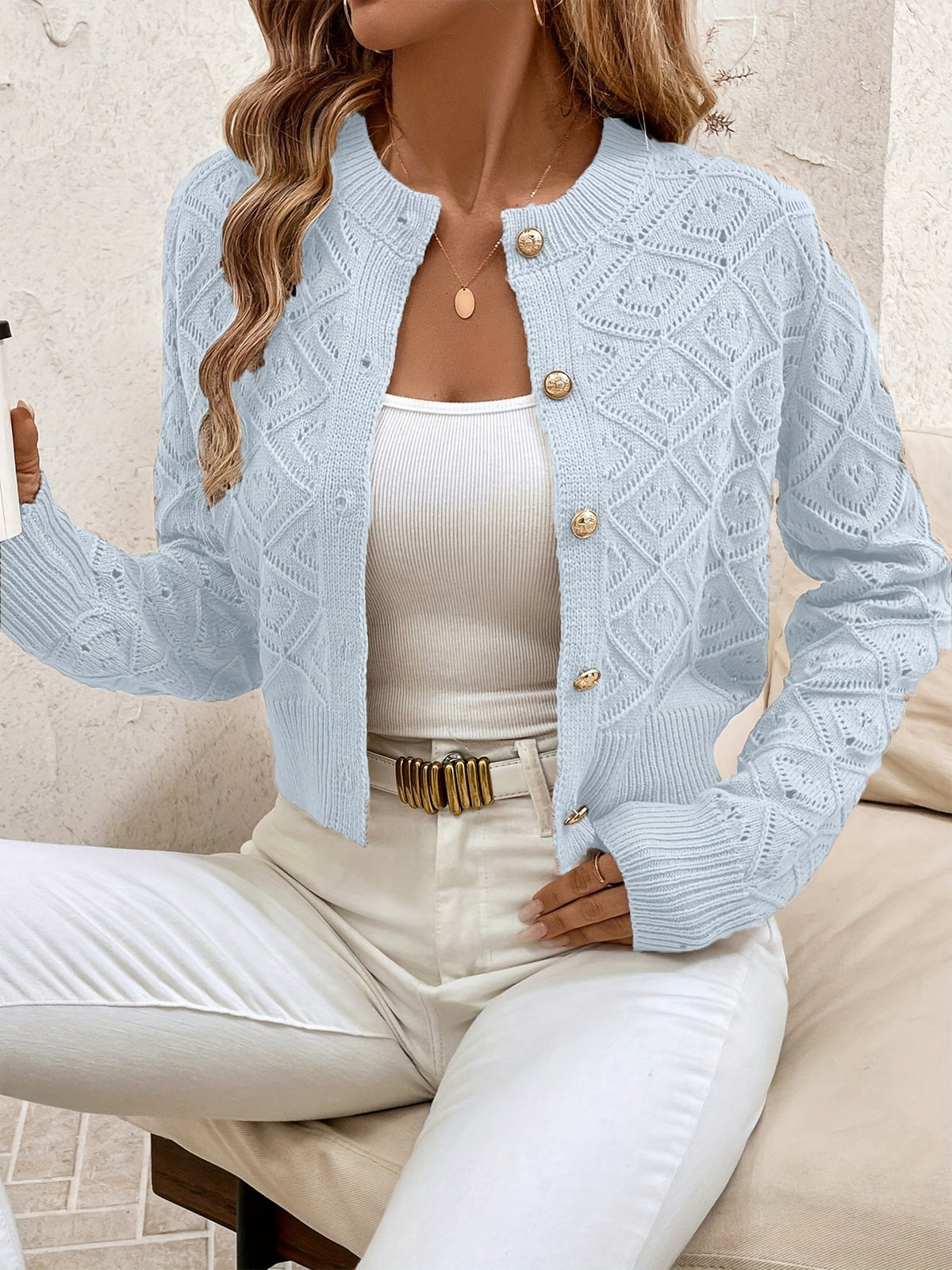 Juliet Lightweight Cropped Crochet Button Cardigan