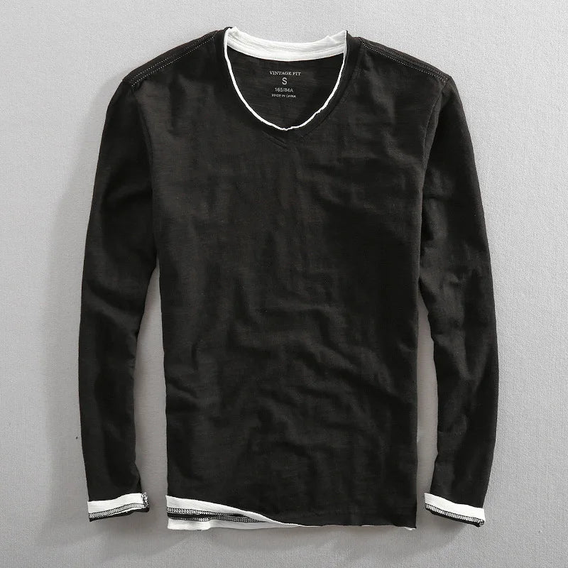 Quentin Cotton Layered V Neck Long Sleeve Tee