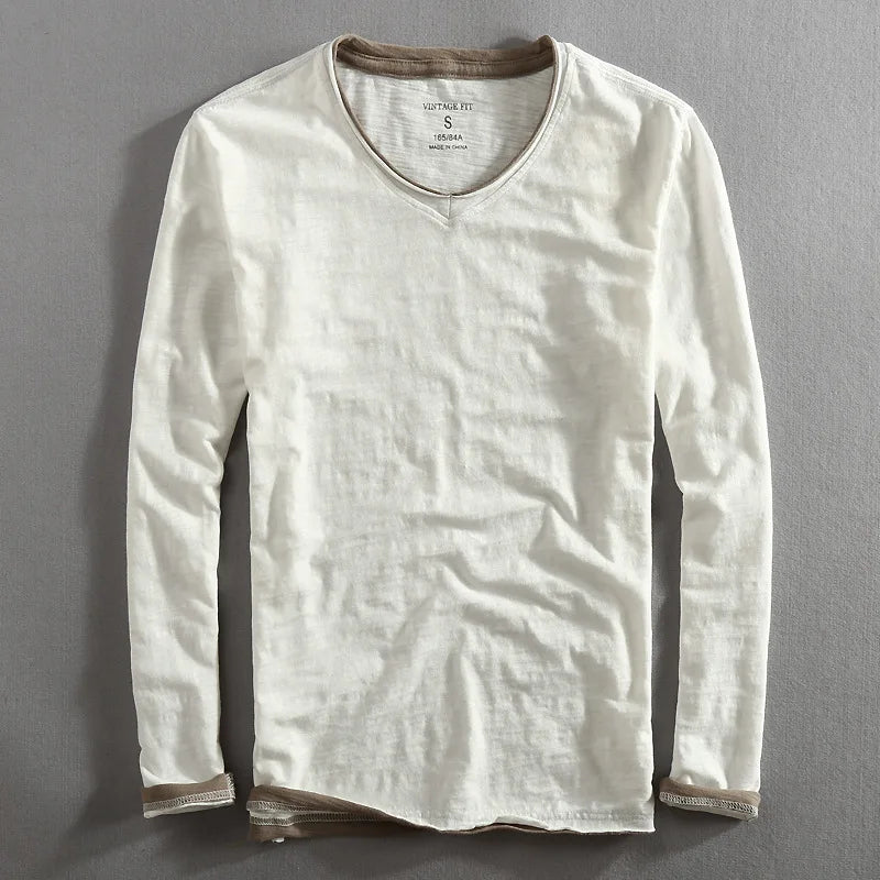 Quentin Cotton Layered V Neck Long Sleeve Tee