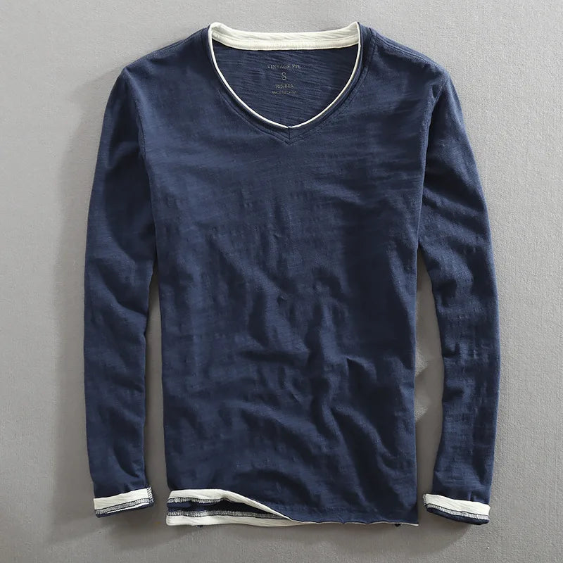 Quentin Cotton Layered V Neck Long Sleeve Tee