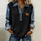 Ava Stylish Denim Contrast Polo Sweatshirt