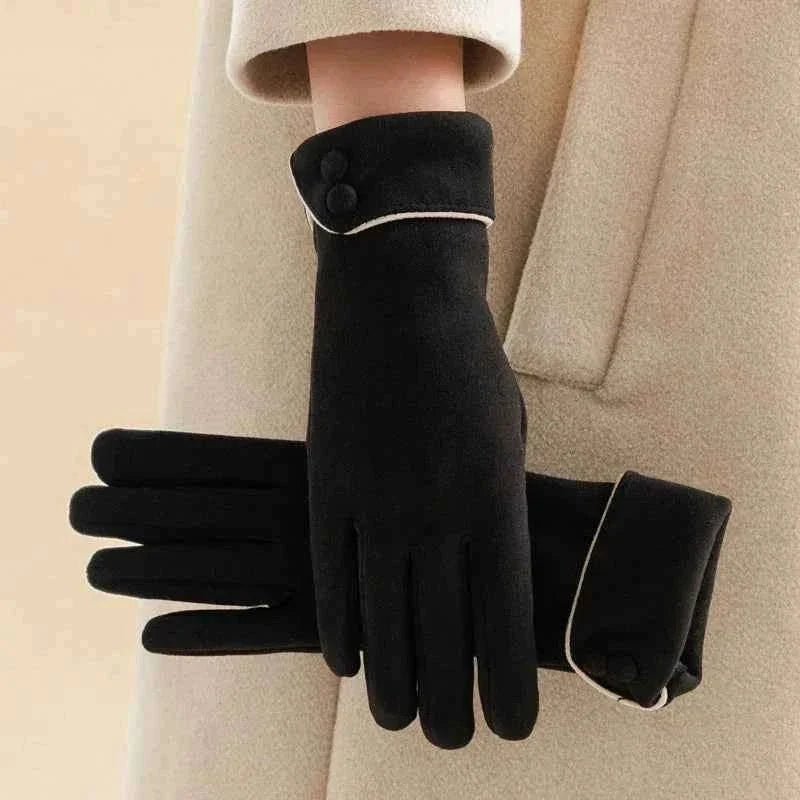 Everly Women’s Winter Suede Button Cuff Gloves