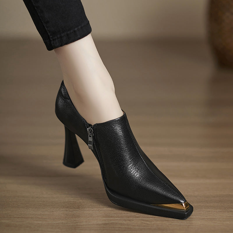 Margot Leather Square Toe Ankle Boots