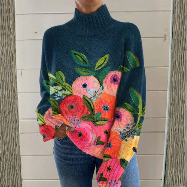 Lucia Oversized Floral Mock Neck Sweater