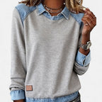 Marlowe Women’s Denim Collar Patchwork Pullover