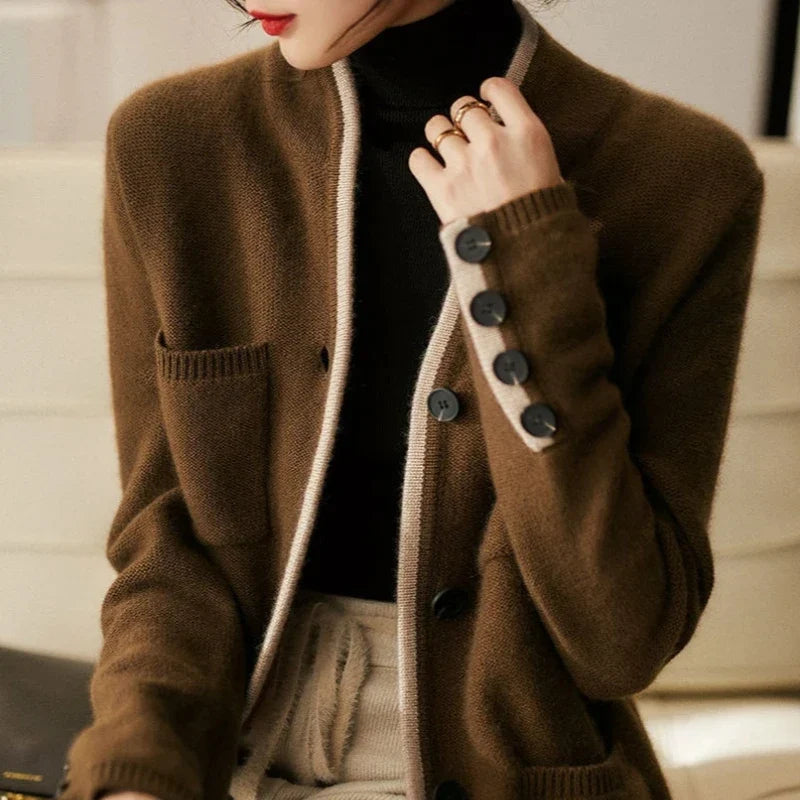 Marlowe Elegant Wool Contrast Trim Cardigan