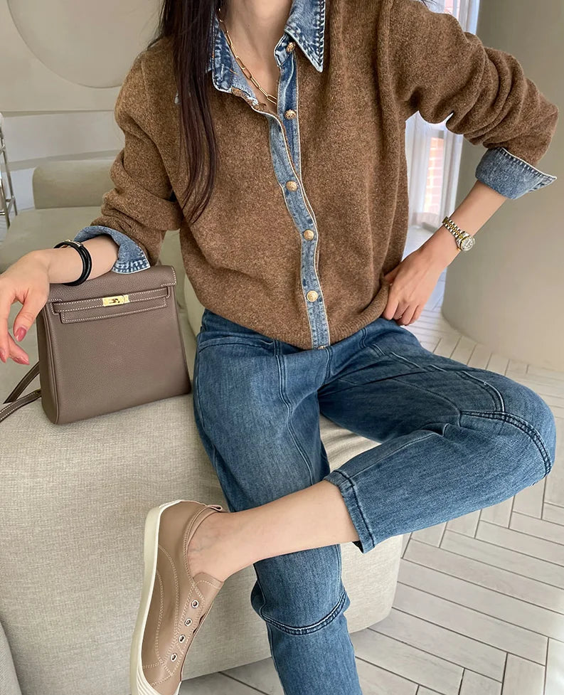 Sutton Women’s Denim Trim Knit Cardigan