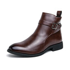 Harrison Buckled Side-Zip Leather Chelsea Boots