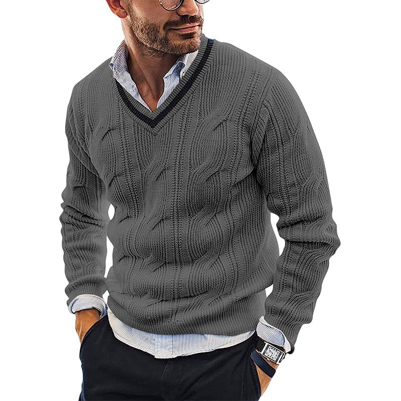 Weston Men’s Cable Knit V Neck Sweater