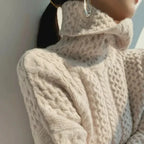 Lenora Oversized Textured Cable Knit Turtleneck Sweater