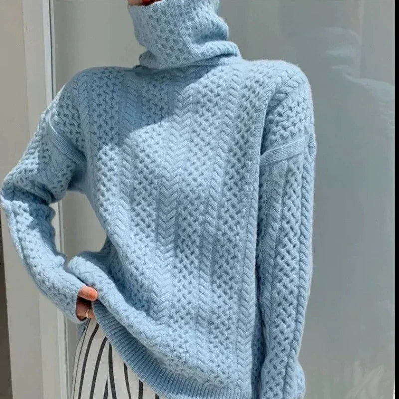 Lenora Oversized Textured Cable Knit Turtleneck Sweater