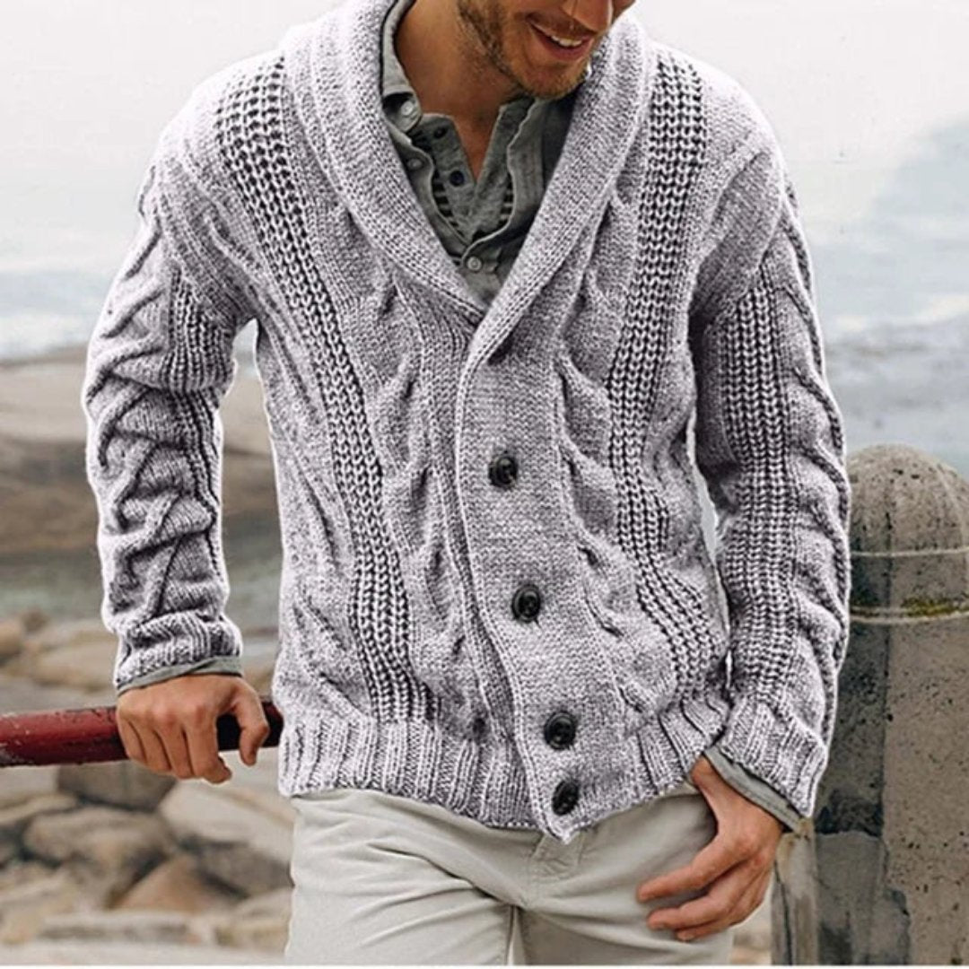 Huntley Heavyweight Cable Button Shawl Collar Cardigan