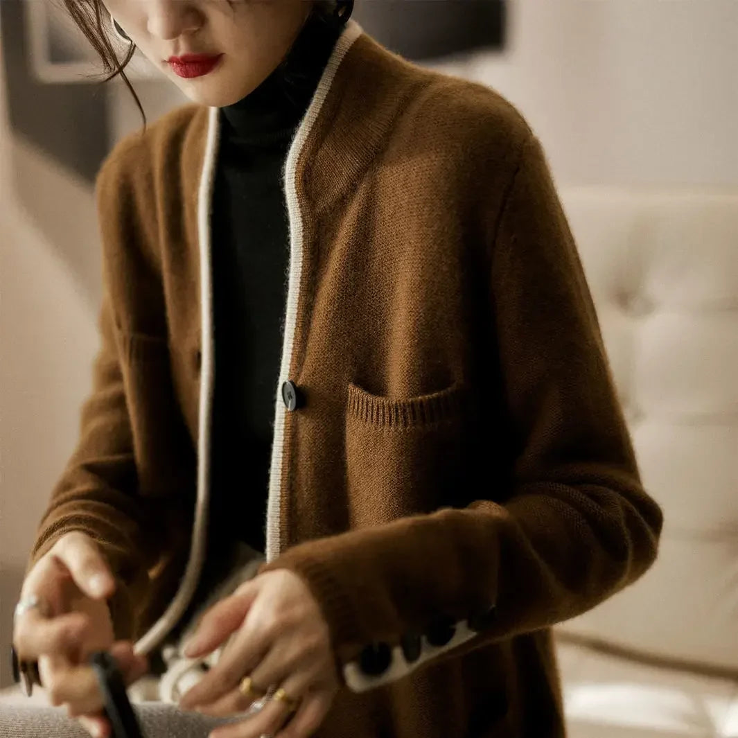 Marlowe Elegant Wool Contrast Trim Cardigan