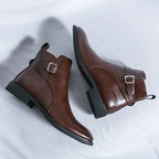 Harrison Buckled Side-Zip Leather Chelsea Boots