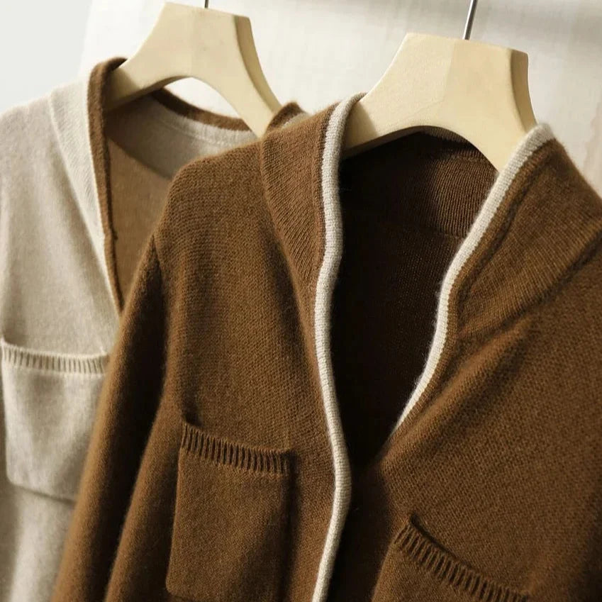 Marlowe Elegant Wool Contrast Trim Cardigan