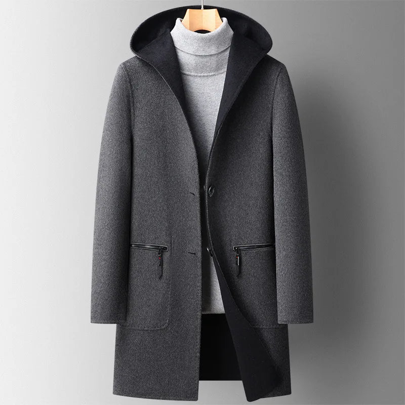 Bradford Men’s Wool Tailored Hooded Overcoat for Winter