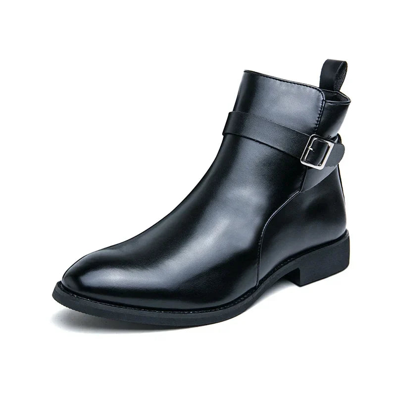 Harrison Buckled Side-Zip Leather Chelsea Boots