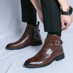 Harrison Buckled Side-Zip Leather Chelsea Boots