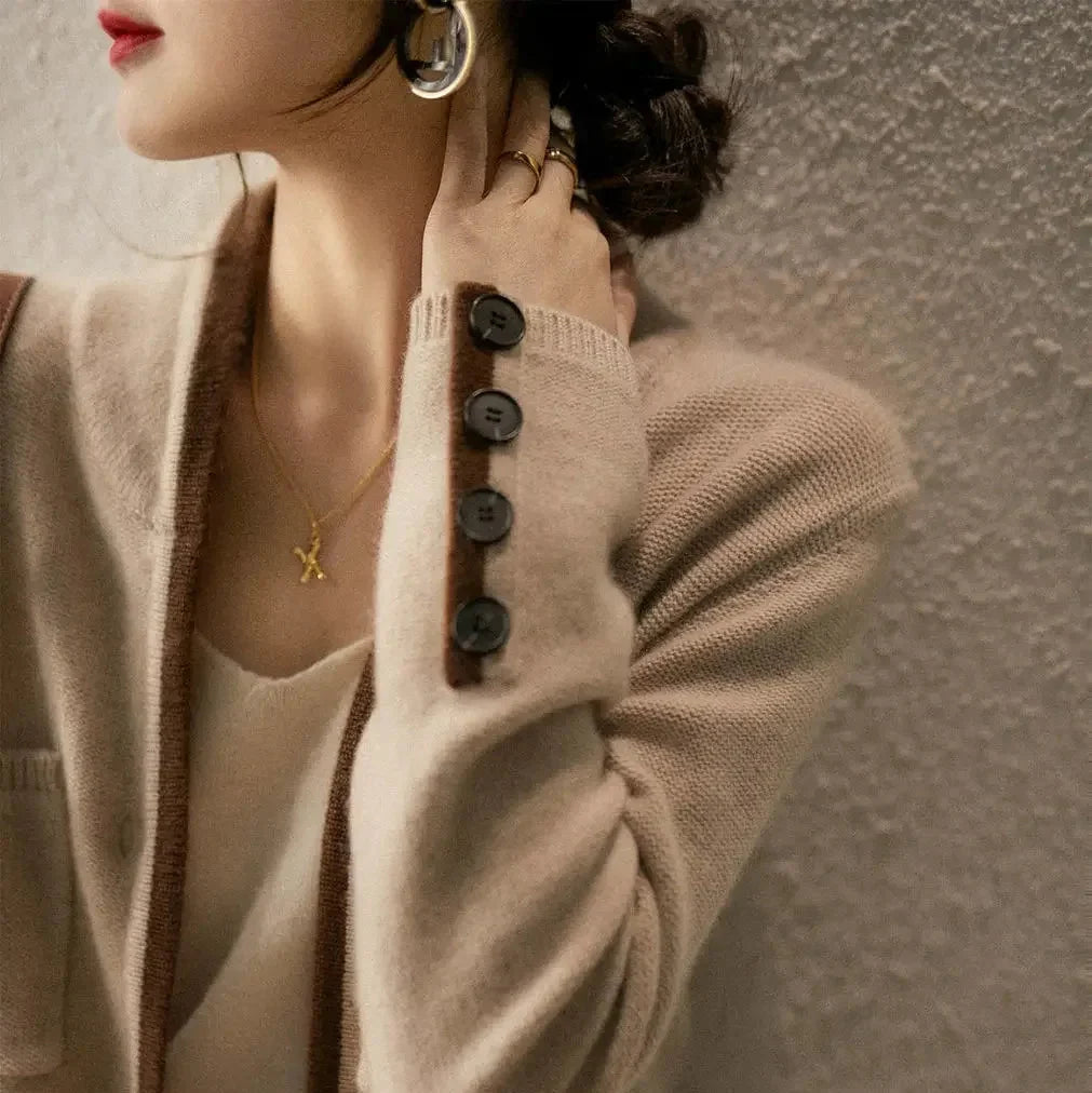 Marlowe Elegant Wool Contrast Trim Cardigan