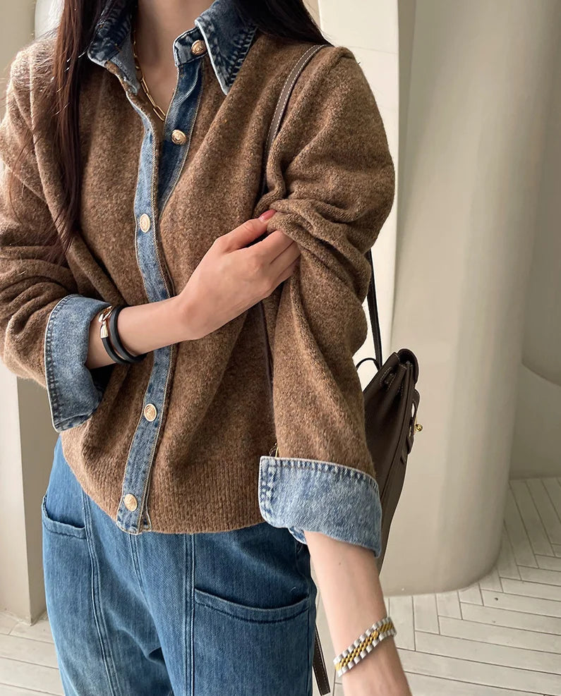 Sutton Women’s Denim Trim Knit Cardigan