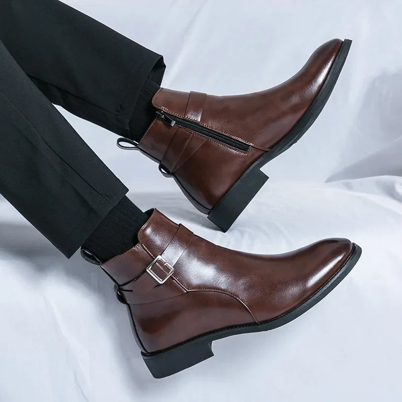 Harrison Buckled Side-Zip Leather Chelsea Boots