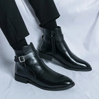 Harrison Buckled Side-Zip Leather Chelsea Boots