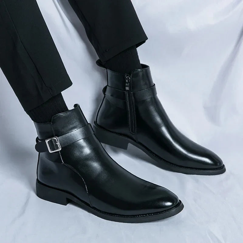 Harrison Buckled Side-Zip Leather Chelsea Boots