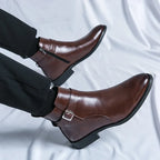 Harrison Buckled Side-Zip Leather Chelsea Boots